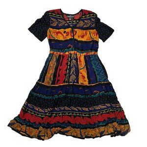 Vintage Carole Little Dresses Women Multicolor Authentic Mexican Long Dress sz 4